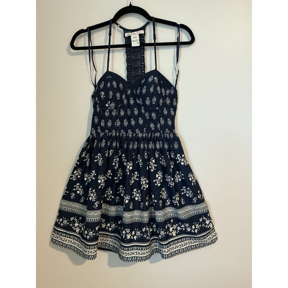 American Rag Cie Women Blue Ivory Casual Spaghetti Straps Dress S
